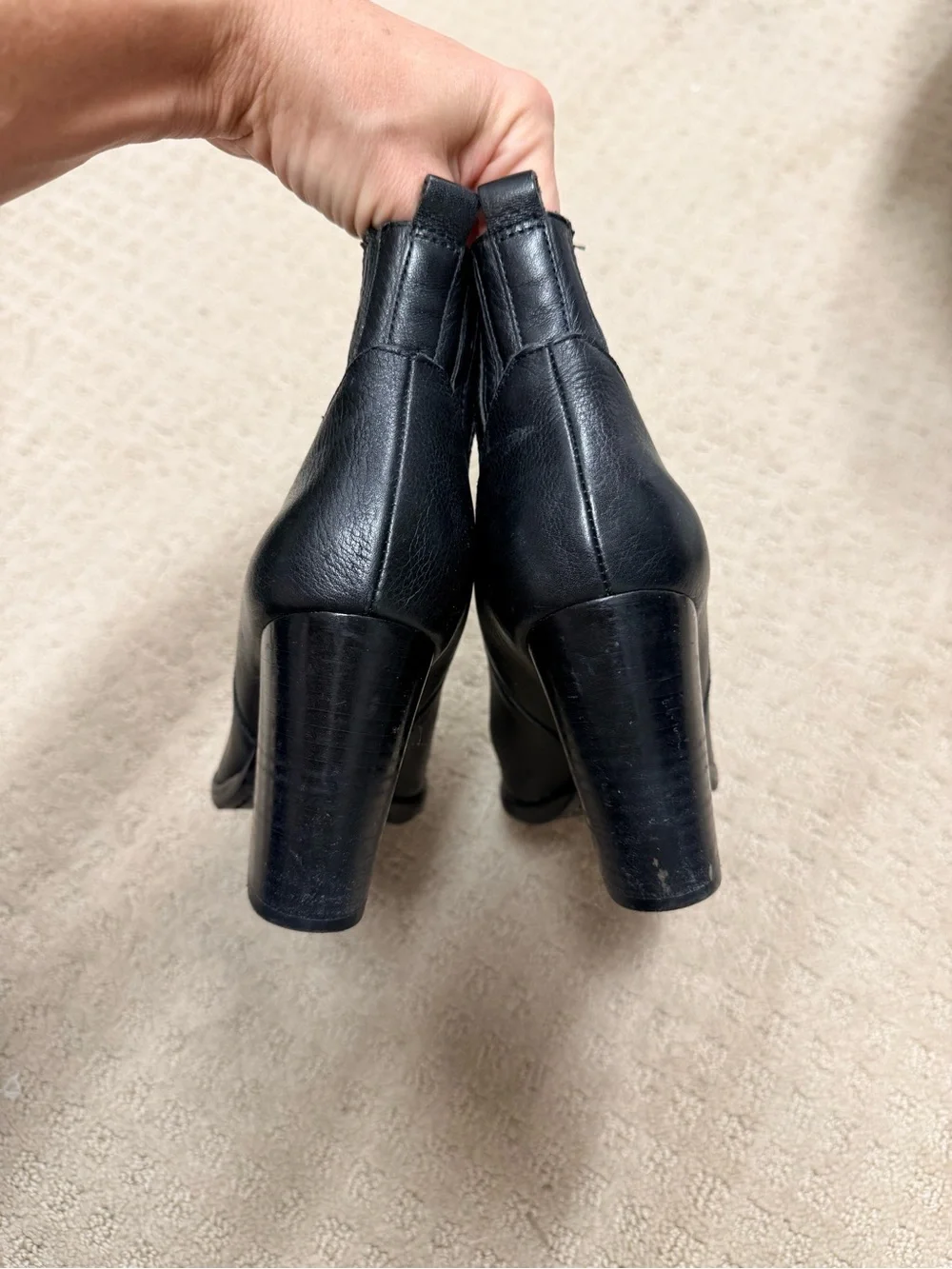 Marc Fisher Black Leather Pointed Toe Block Heel Ankle Boots